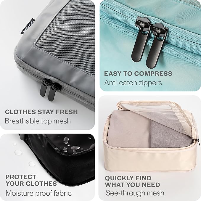 Compression Packing Cubes for Travel - Luggage Organizer Bags - Double Zipper Packing Cubes for Suitcases (6-Pack, Rose)