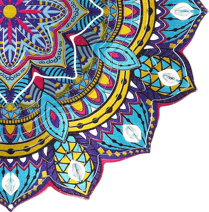 Exhart Wind Spinner, Starburst Mandala Wind Sculpture, 3D Laser Cut Patterns with Bead Details, Metal Outdoor Garden Decoration, Multicolor Lawn and Yard Art, 12 Inch