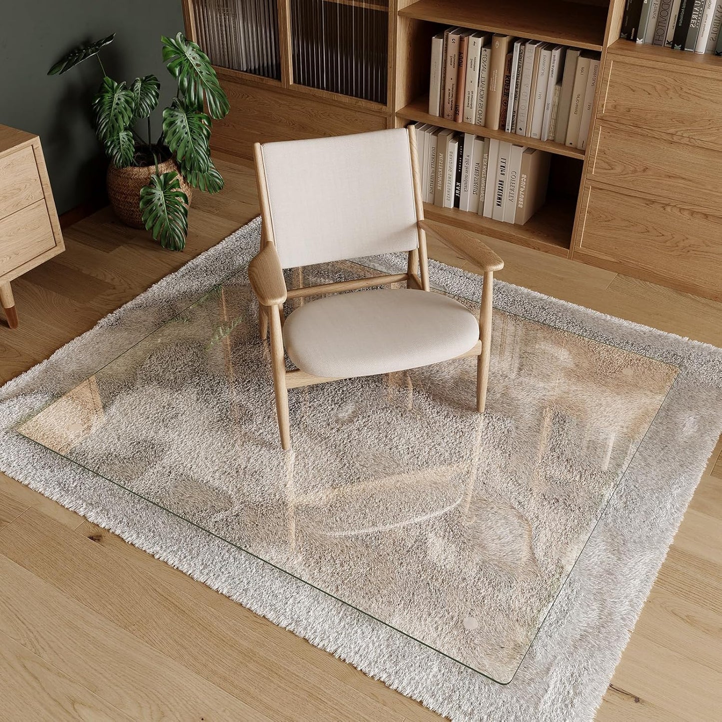 Koonmi Tempered Glass Chair Mat 45"x53" - Premium Office Chair Mat for Hardwood Floors & Low-Pile Carpet with 4 Non-Slip Pads - Thick Scratch-Resistant Surface