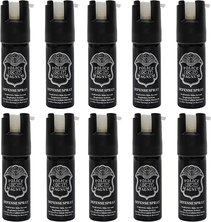 POLICE MAGNUM Mini Pepper Spray Self Defense Canisters- Max Heat Strength- Small & Discreet - Made in The USA (10 Pack 1/2oz Twist Lock)