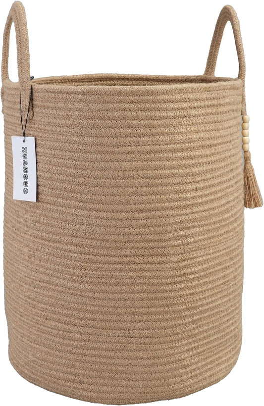 Rope Laundry Basket Laundry Hamper for Clothes Woven Storage Basket for Living Room Bedroom Boho Tall Rope Baskets for Blanket Toys Pillow Towels Baby Nursery Hamper Bin jute