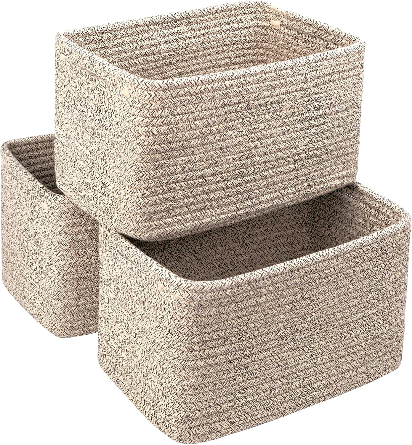 Small Cotton Rope Basket – Storage Bin for Organizing (10.6" x 6.7" x 6.7"), Bathroom Storage Basket for Shelf, Counter & Closet（Beige）