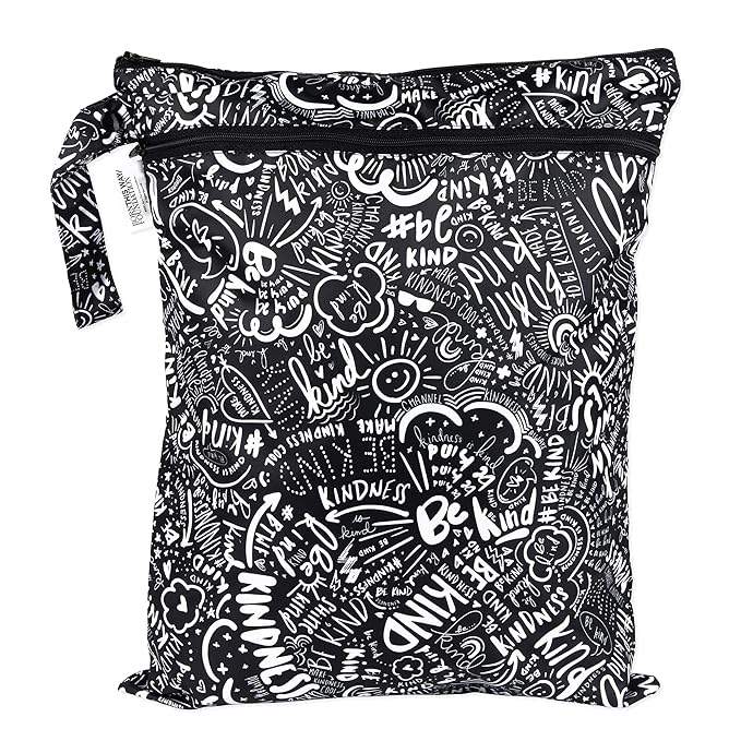 Bumkins Waterproof Wet Dry Bag for Baby, Travel, Swim Suit, Cloth Diapers, Pump Parts, Pool, Beach, Gym Clothes, Toiletry, Hook to Stroller, Daycare, Zipper Reusable Wetdry Packing Pouch, Be Kind