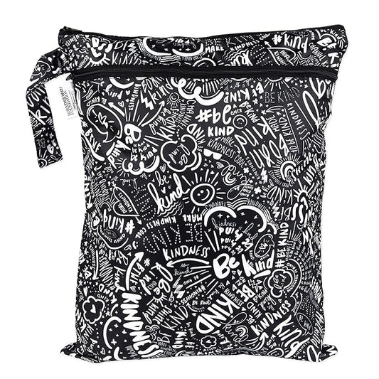 Bumkins Waterproof Wet Dry Bag for Baby, Travel, Swim Suit, Cloth Diapers, Pump Parts, Pool, Beach, Gym Clothes, Toiletry, Hook to Stroller, Daycare, Zipper Reusable Wetdry Packing Pouch, Be Kind