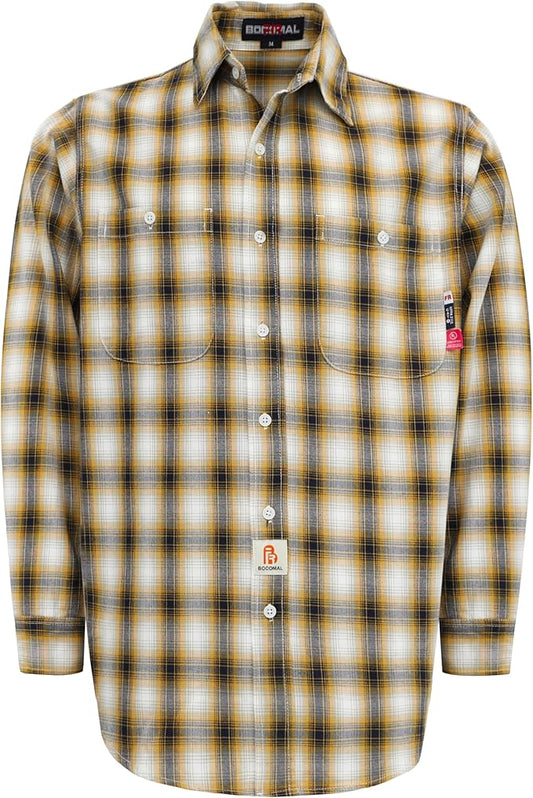 BOCOMAL FR Shirts Flame Resistant 100% C NFPA2112 7.5oz Men's Fire Retardant Welding Shirt