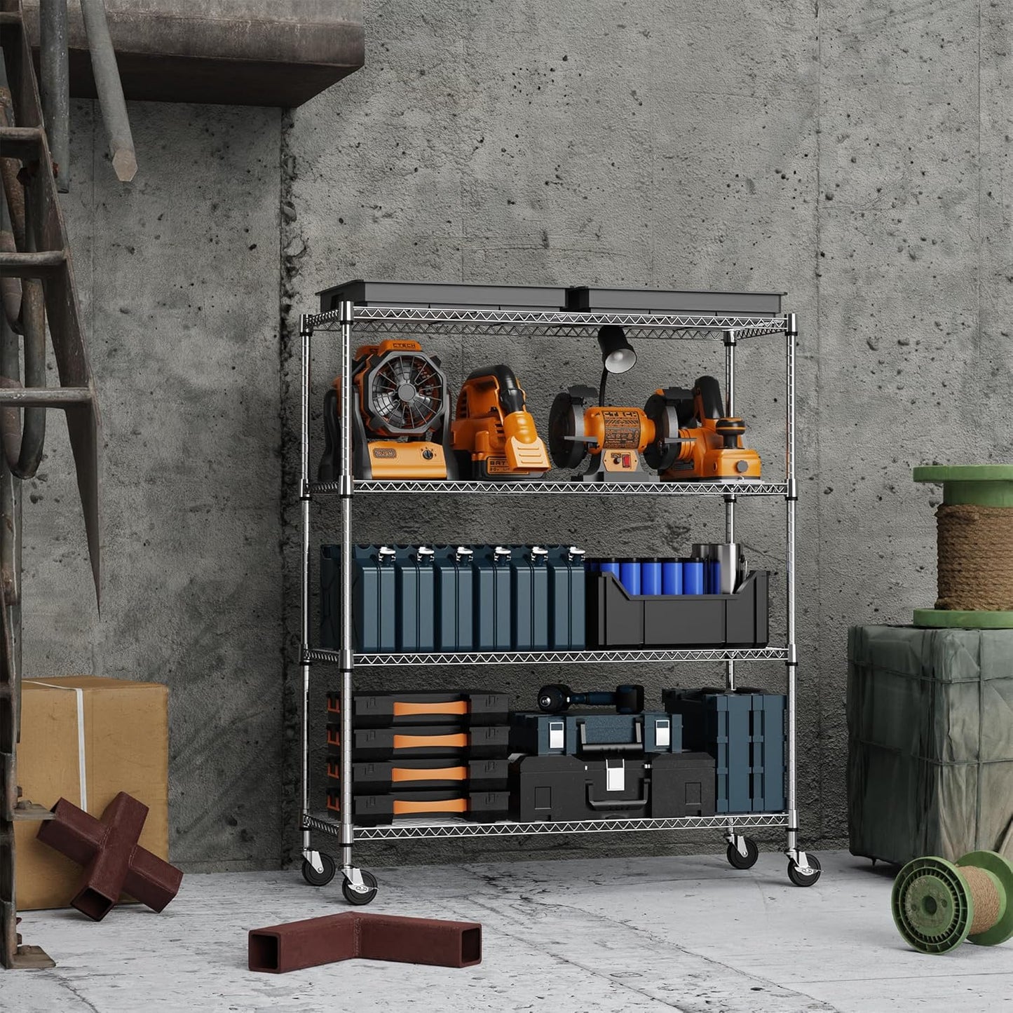 4 Tiers Storage Shelves Load 1400LBS, Metal Shelving Wire Metal Shelving Unit Shelves for Storage Adjustable Garage Shelving for Pantry Kitchen Garage Chrome 17.7" D x 47.3" W x 62.7" H