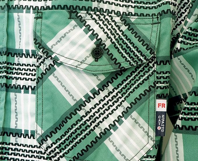 BOCOMAL FR Shirts for Men Printed Plaid Flame Resistant NFPA2112/CAT2 6.5oz Lightweight Fire Retardant Shirt