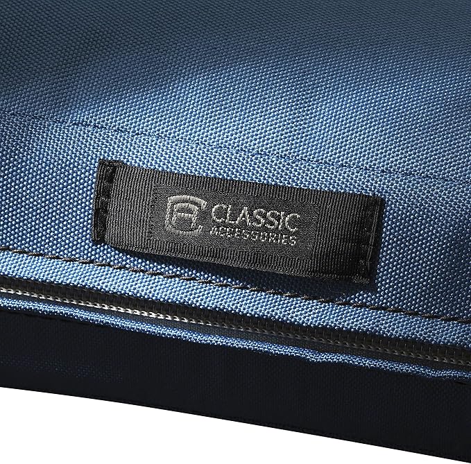 Classic Accessories Ravenna Water-Resistant 23 x 23 x 5 Inch Square Patio Seat Cushion Slip Cover & Foam, Empire Blue, Lounge Chair Cushion