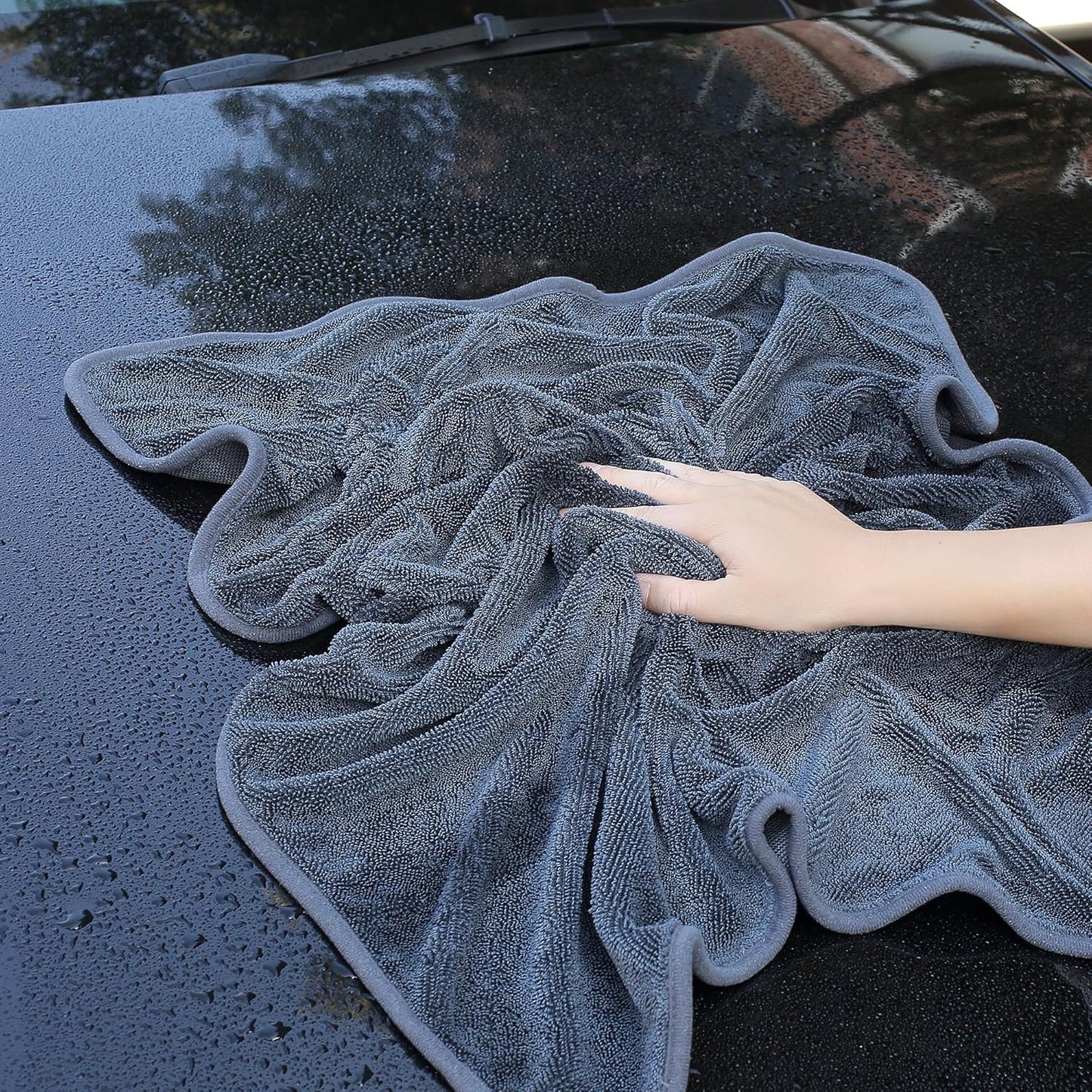 JOYMOOP Microfiber Towels for Cars, 35.4" x 23.6" Car Drying Towel, Dark Gray Reusable Car Towel, Quick Drying Car Microfiber Cleaning Cloth for RVs, SUVs, Trucks